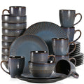 Axyaa Beige Embossed Stoneware Tableware Set for 4/8/12 - Dinner, Dessert, Soup, Mug
