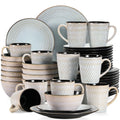 Axyaa Beige Embossed Stoneware Tableware Set for 4/8/12 - Dinner, Dessert, Soup, Mug