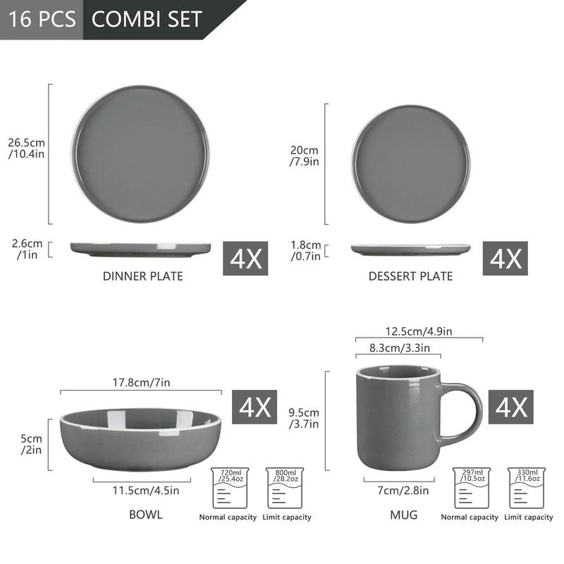 Axya™ Sesame Glaze Stoneware Dinnerware Set for 16/32/48 Pieces