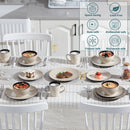 Axyaa Beige Embossed Stoneware Tableware Set for 4/8/12 - Dinner, Dessert, Soup, Mug