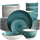 Axya Stoneware Dinner Set: Handpainted Green Spiral Design, 48 Pieces