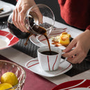 Axyaa Felisa 30-Piece Porcelain Dinner Set in Red Stripes and Ivory White