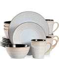 Axyaa Beige Embossed Stoneware Tableware Set for 4/8/12 - Dinner, Dessert, Soup, Mug