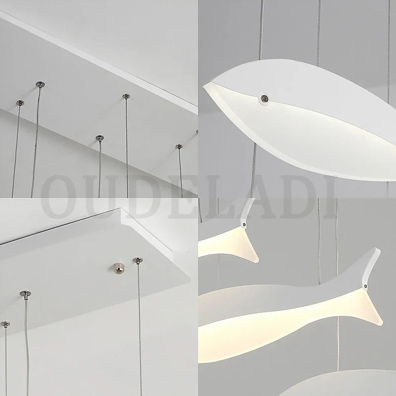 Axya Fish Shape LED Chandelier Ceiling Light for Home with White Acrylic Panels.