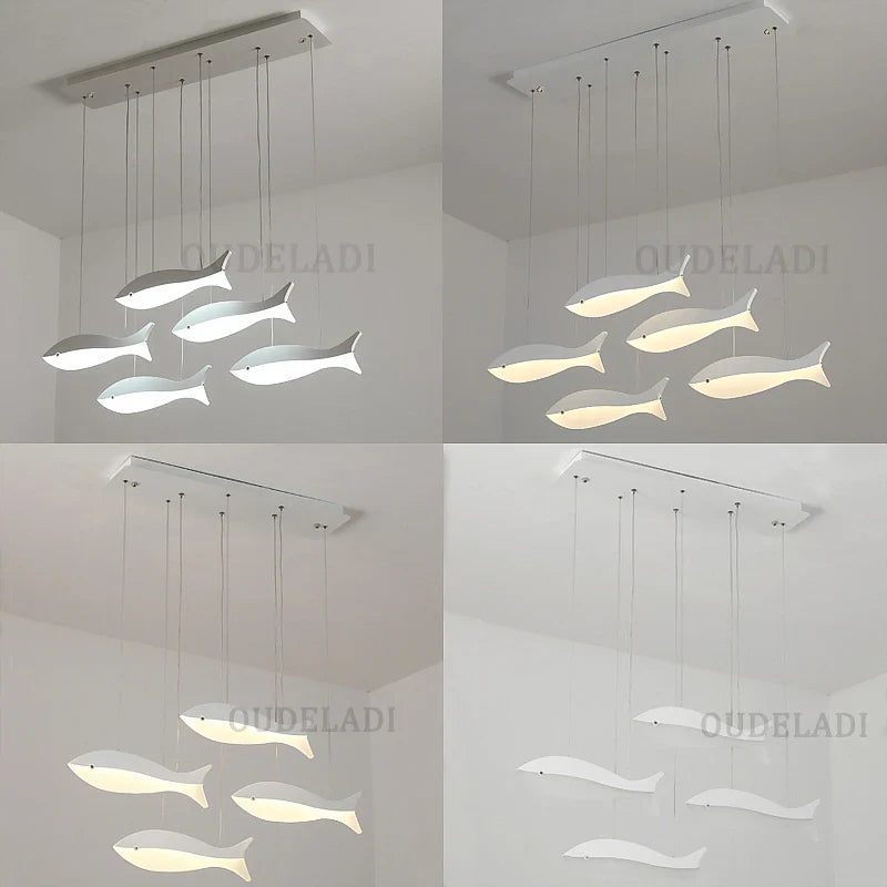 Axya Fish Shape LED Chandelier Ceiling Light for Home with White Acrylic Panels.