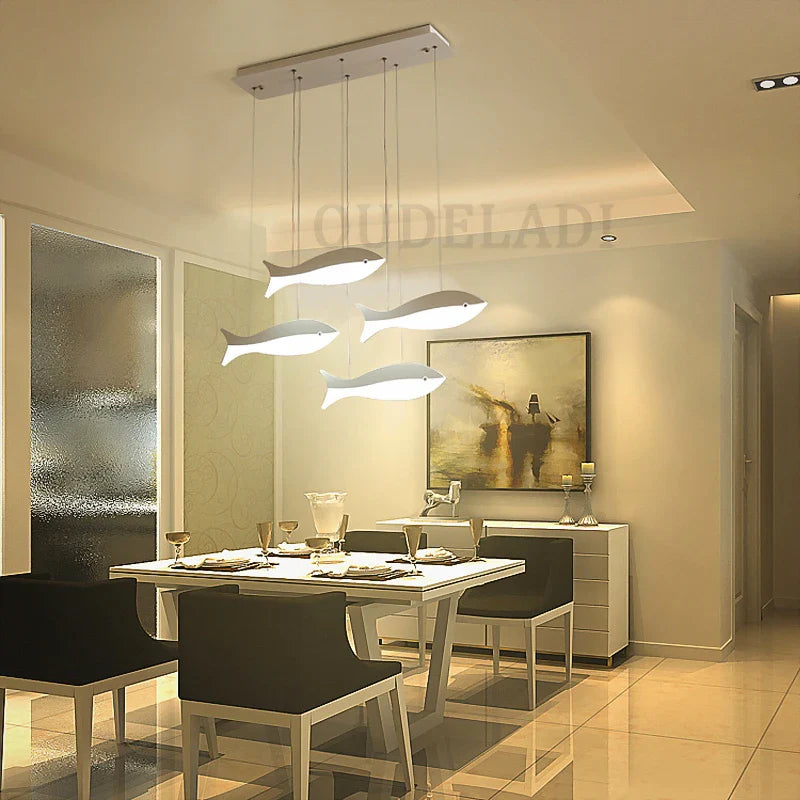 Axya Fish Shape LED Chandelier Ceiling Light for Home with White Acrylic Panels.