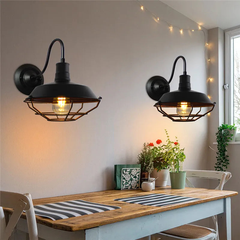 Axyaa Industrial Iron Cage Wall Sconce LED Lamp Loft Lighting