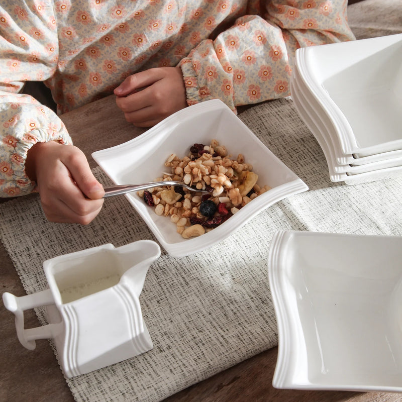 Axya™ 6-piece Flora White Porcelain Square Soup Cereal Bowls Dinnerware Bowl Set