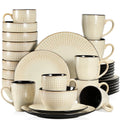 Axyaa Beige Embossed Stoneware Tableware Set for 4/8/12 - Dinner, Dessert, Soup, Mug