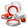 Axyaa Felisa 18-Piece Red Stripes Porcelain Dinner Set - Service for 6
